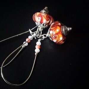 Très Chic! Tropical Orange Mango + Canteloupe Colors! Lampwork Dangle Earrings